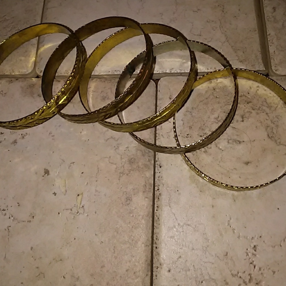 Five Brass Plated Bangle Bracelets - image 2